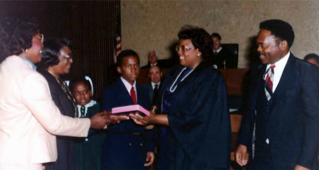 Justice Johnson sworn in Orleans Parish Civil District Court - 1984 - Credit LSC