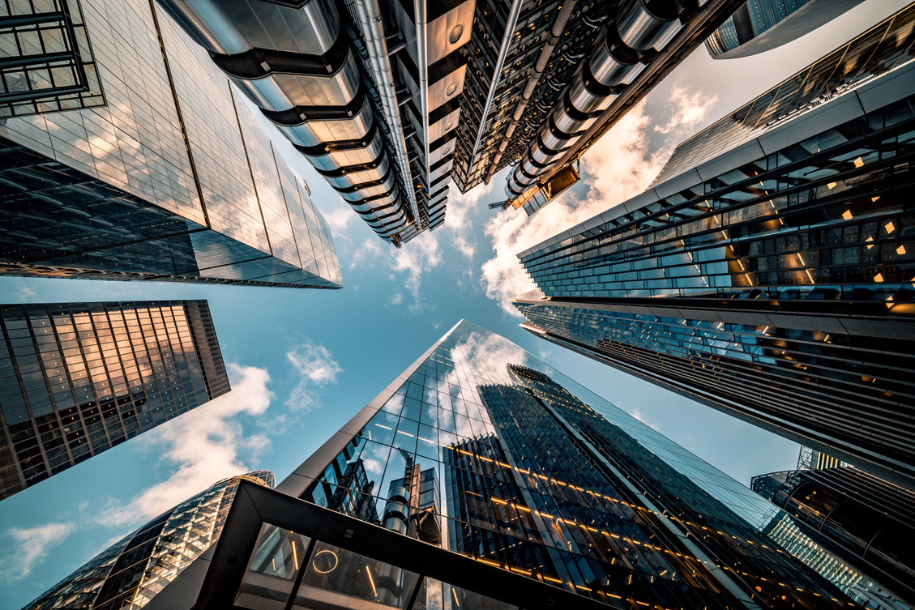 Image of skyscrapers and sky from ground level